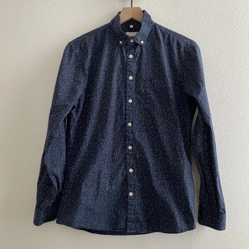 FRANK & OAK Men’s Blue Dotted Patterned Dress Shirt, Size XL